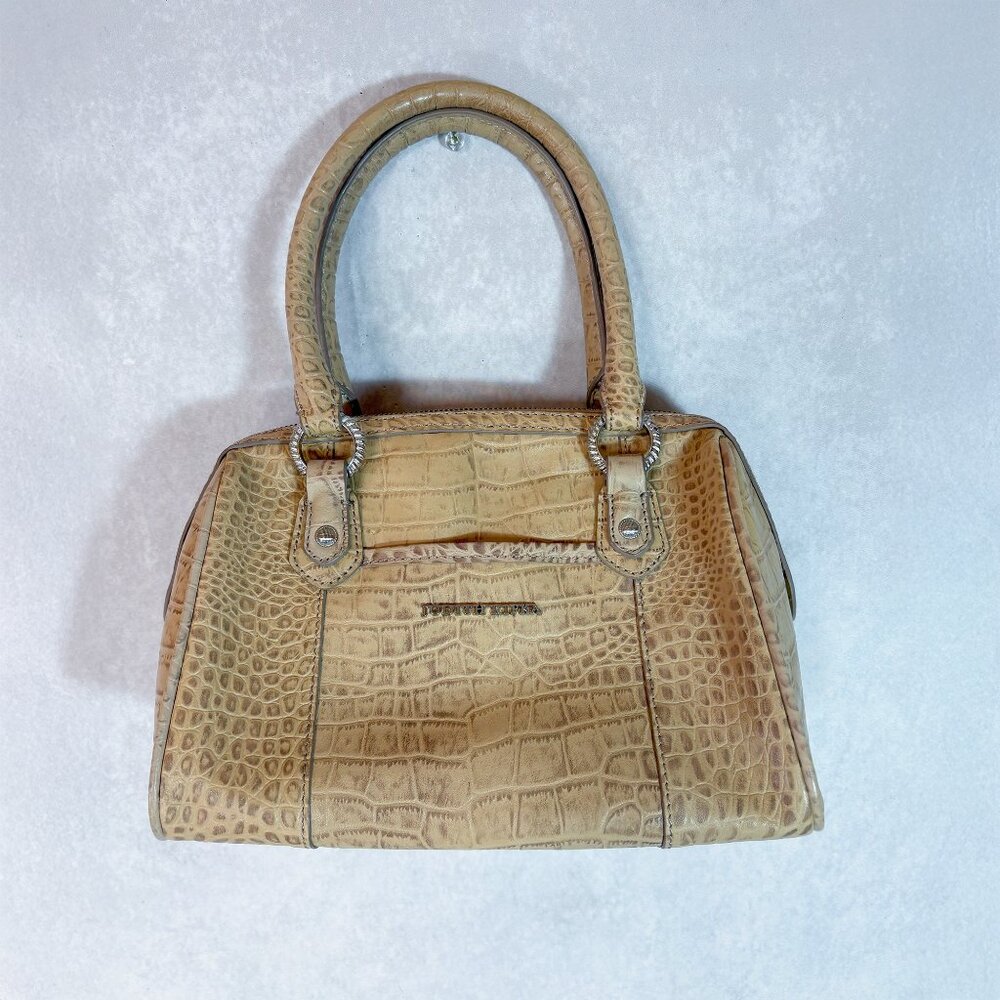 Judith Ripka Luxury Genuine Leather Animal Print Handbag Tote Purse Bag Cream